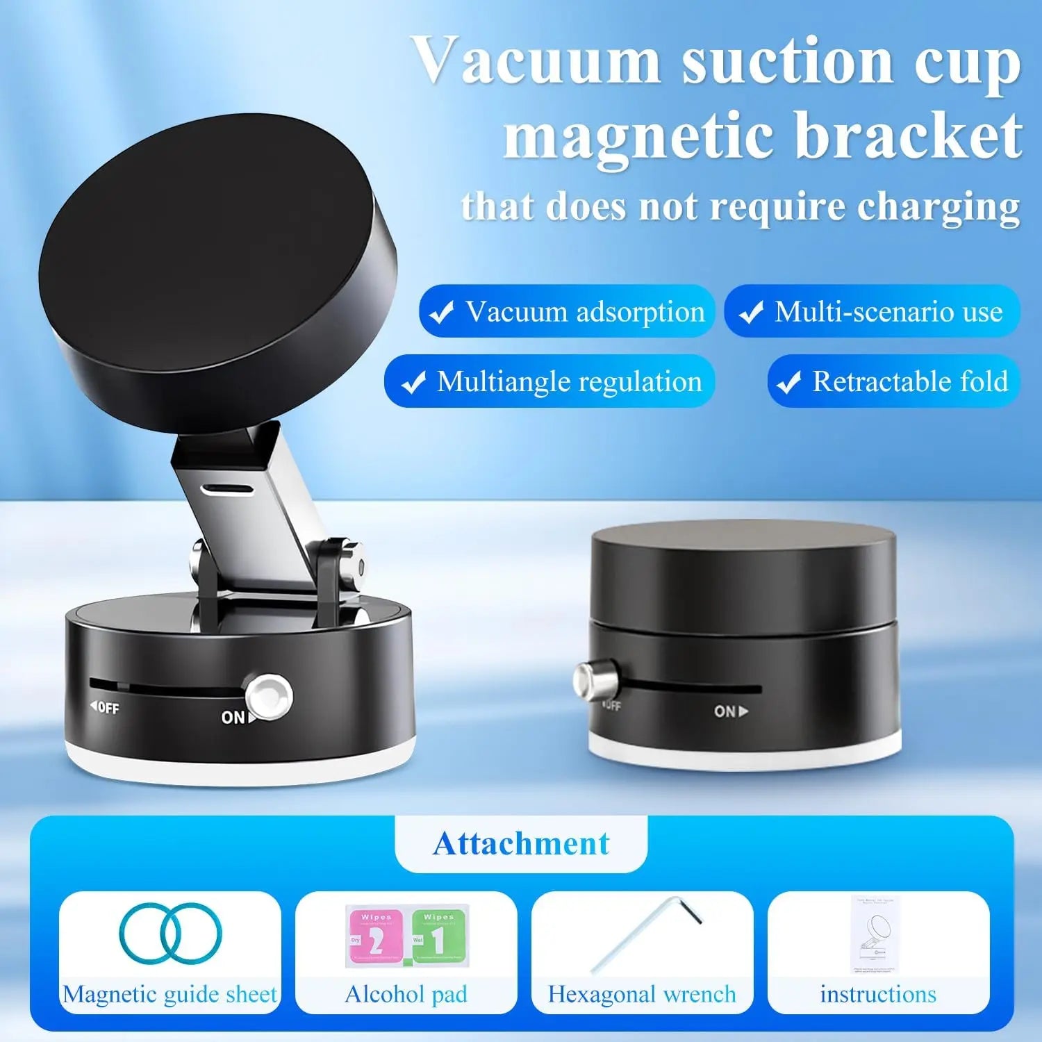 Shoppikala vacuum magnetic suction phone holder with 360° adjustable mount, designed for cars, gyms, or mirrors.