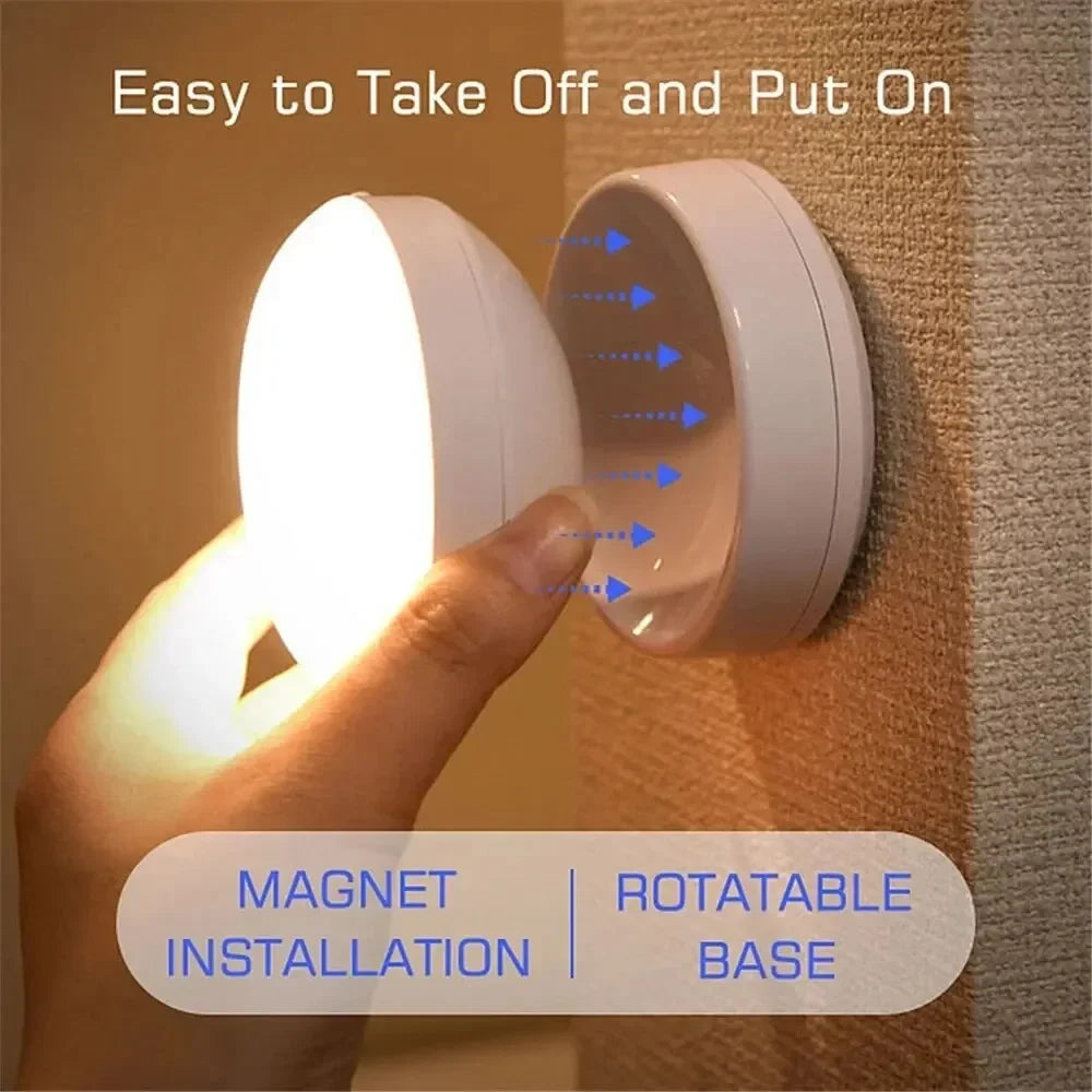 Rechargeable wireless LED night lamp with motion sensor, 360° rotating magnetic design for kitchen or bedside use by Shoppikala