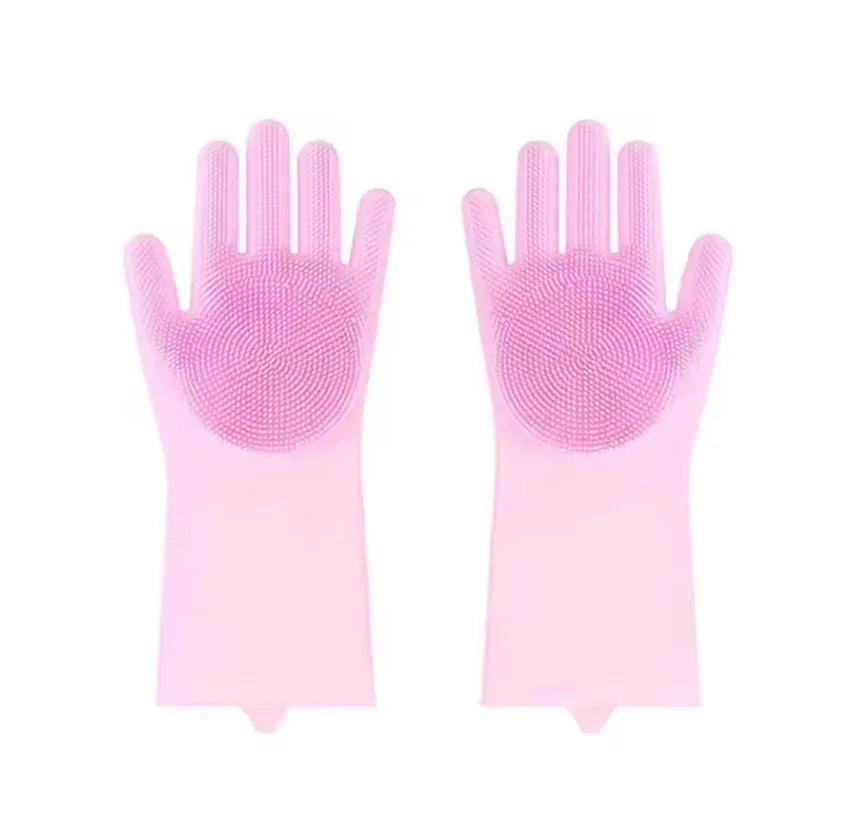 Silicone dishwashing gloves with built-in scrubber for kitchen cleaning, black and yellow, from shoppikala.