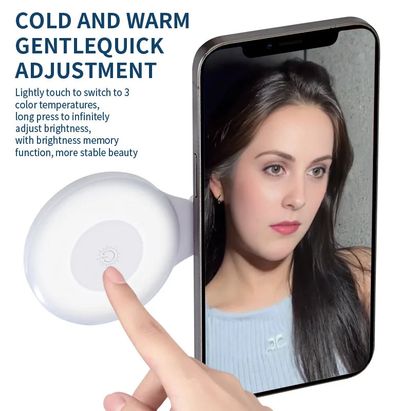 Shoppikala portable magnetic selfie fill light attached to a smartphone for selfies, TikTok, and live streaming with rechargeable battery