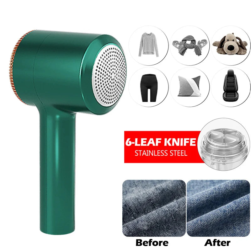 Shoppikala USB rechargeable lint remover for clothes, electric fuzz shaver and hair ball trimmer on a sweater.
