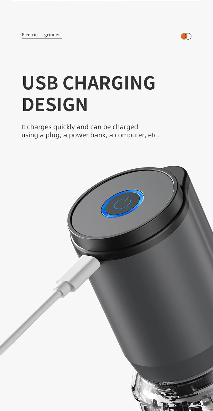 Shoppikala rechargeable electric pepper grinder set with adjustable coarseness and one-handed operation, suitable for salt and pepper grinding.