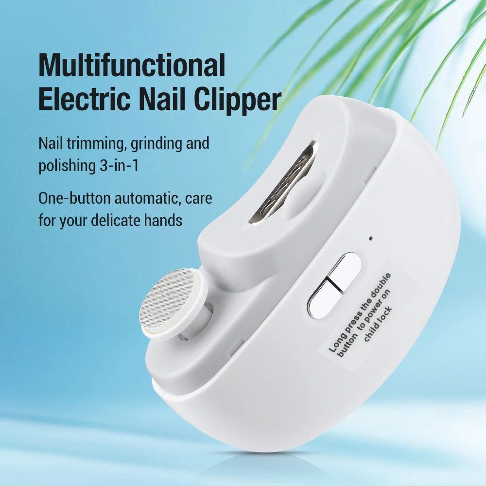 Shoppikala electric nail clipper with light, rechargeable design, used for grinding and polishing nails for babies and adults.