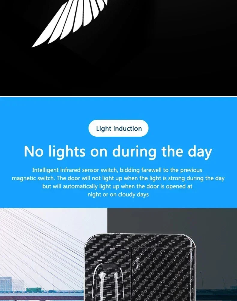 Wireless HD laser car door projector by shoppikala, battery-powered, no wiring, 2/4pcs, for easy night entry, auto accessory.