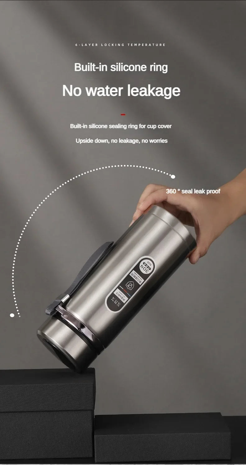 Shoppikala 500ML stainless steel thermos bottle with LED temperature display, vacuum flask for tea and water, portable and durable.