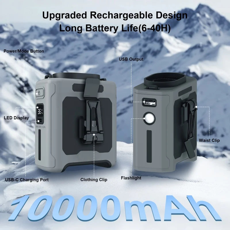 Shoppikala 10000mAh wearable waist fan with 5 speeds, light, and hands-free cooling for outdoor jobs and travel.