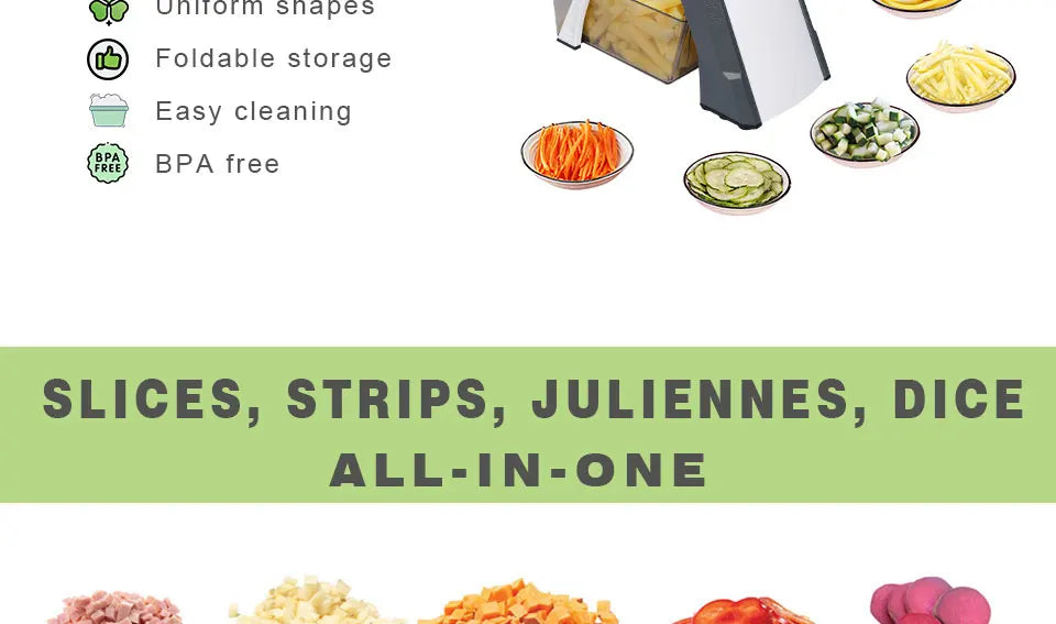 Shoppikala manual multifunction mandoline slicer with adjustable blades for vegetables, fruits, and potatoes in a kitchen setting.