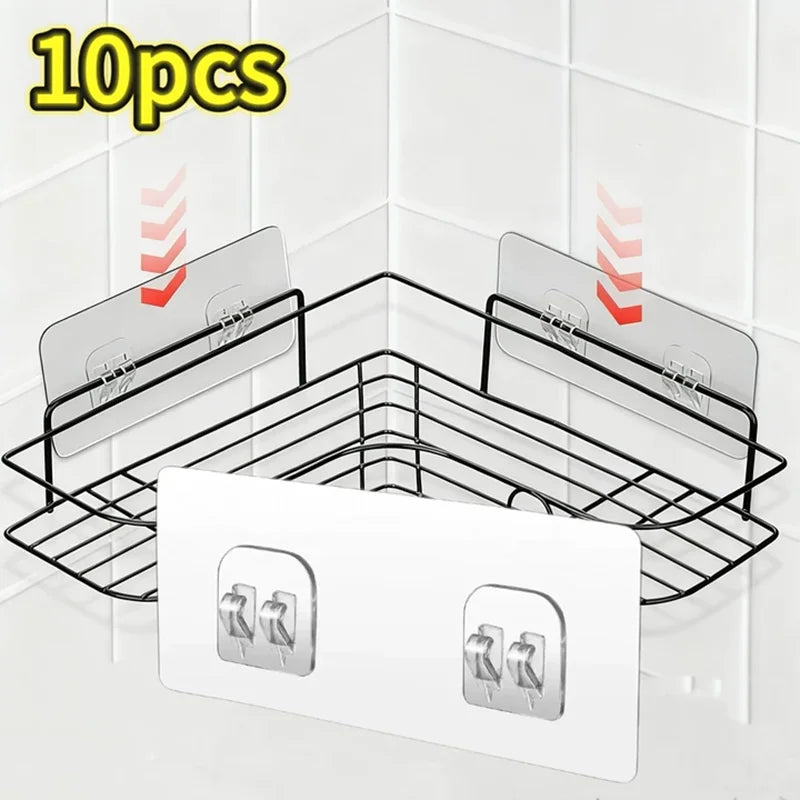 Shoppikala adhesive shower caddy hook with soap dish holder mounted on bathroom or kitchen wall for strip storage and organization.