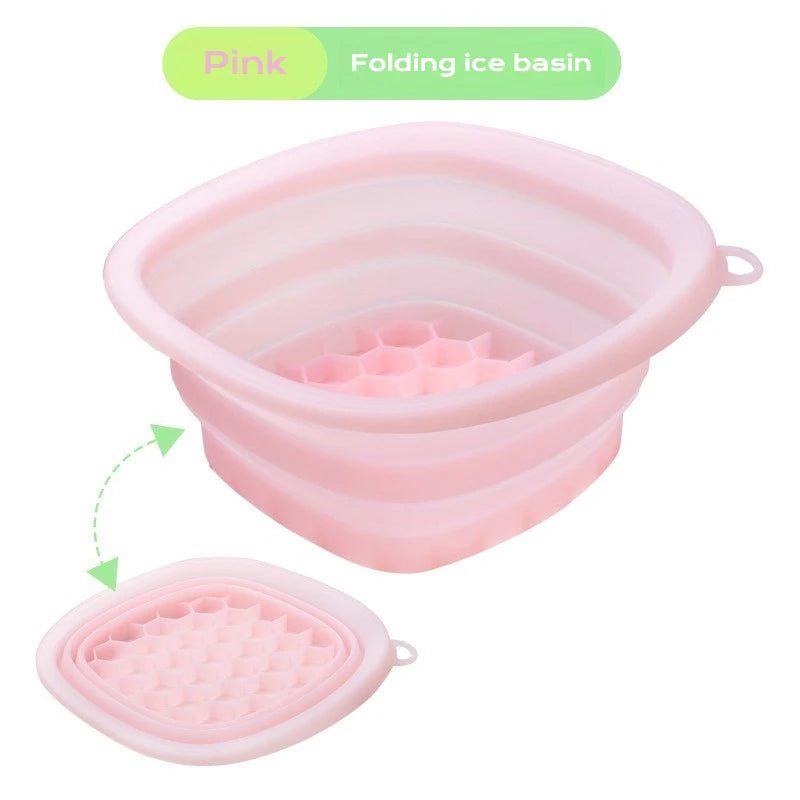 Shoppikala collapsible silicone face ice bath tray for cold facial therapy, portable cryo skin tool for puffiness and skin cooling.