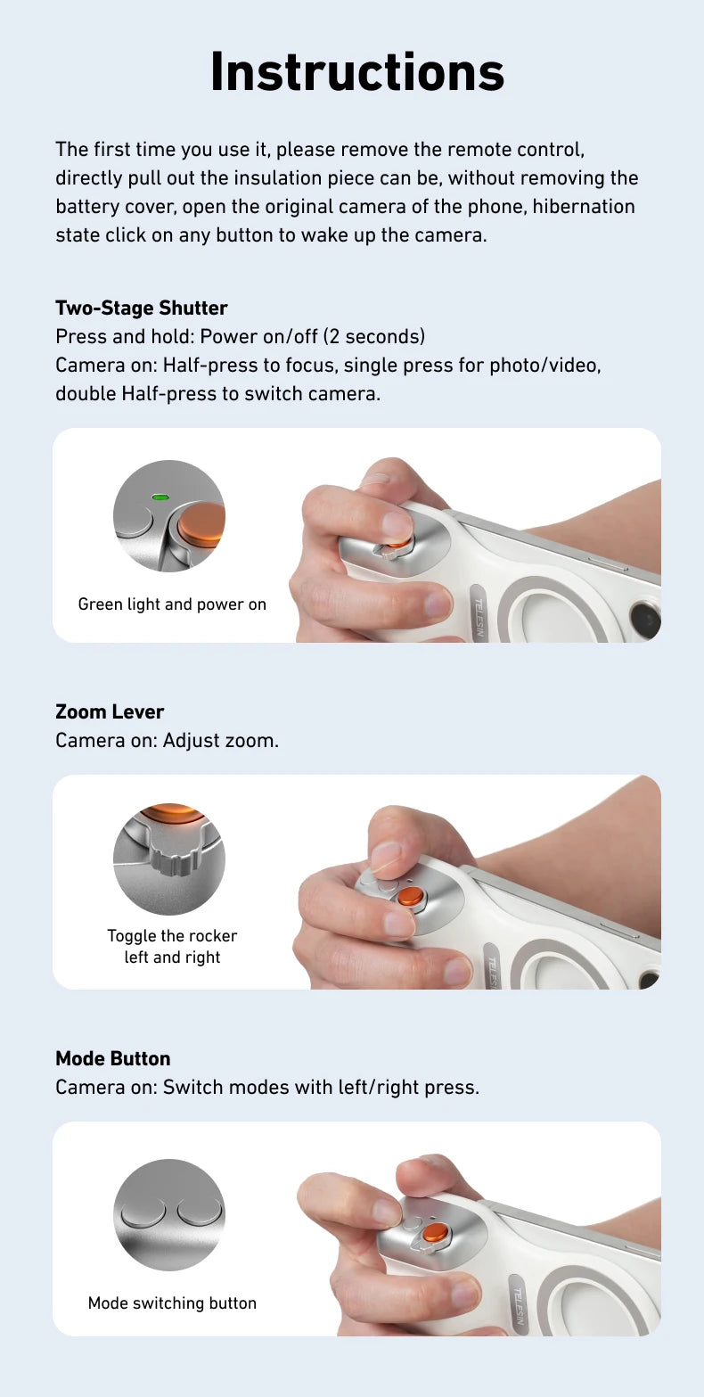 Shoppikala TELESIN smartphone camera shoot hand grip with magnetic holder and remote control for iPhone and Android phones.