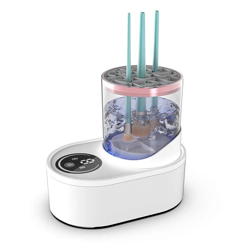 Shoppikala 3-in-1 USB electric makeup brush cleaner machine with rotating brush heads and compact design.