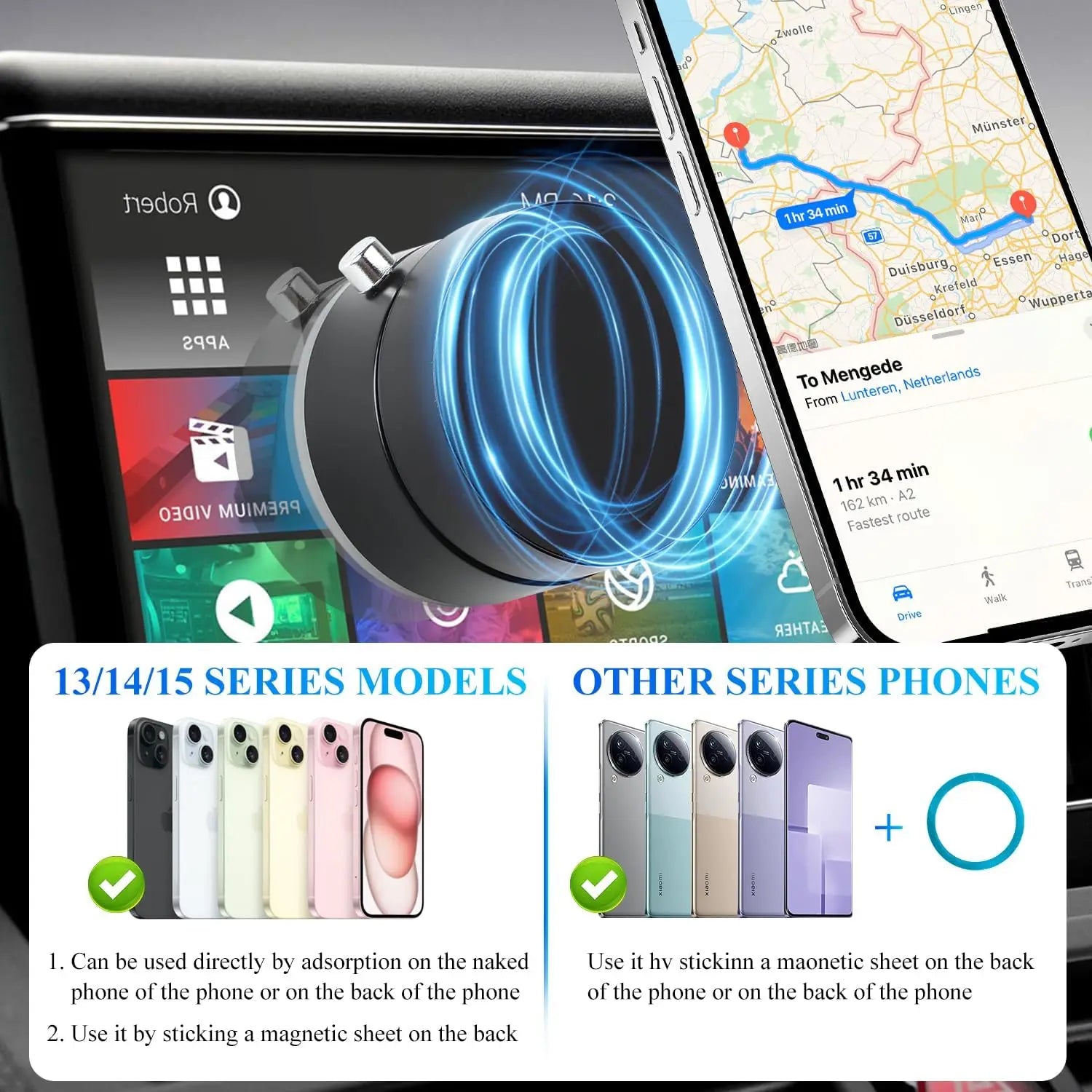 Shoppikala vacuum magnetic suction phone holder with 360° adjustable mount for car, gym, or mirror use, holding smartphone securely.