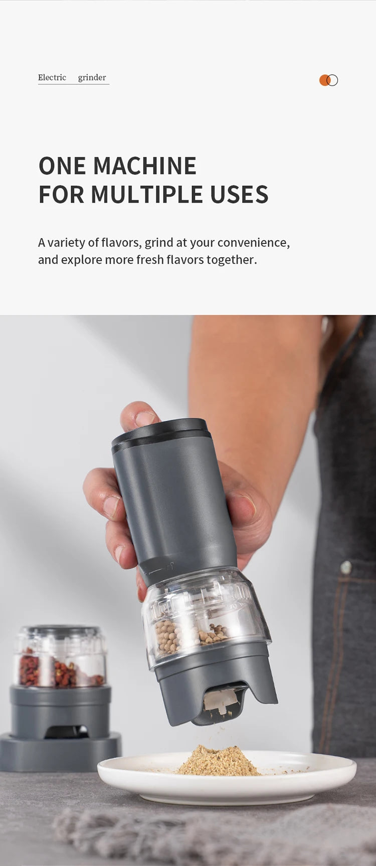 Shoppikala rechargeable electric pepper grinder set with adjustable coarseness and one-handed operation, featuring salt and pepper mills.