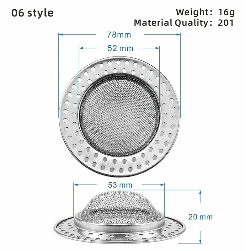Stainless steel kitchen sink filter and sewer mesh strainer by Shoppikala, designed for bathroom and kitchen drain hair and waste filtration.