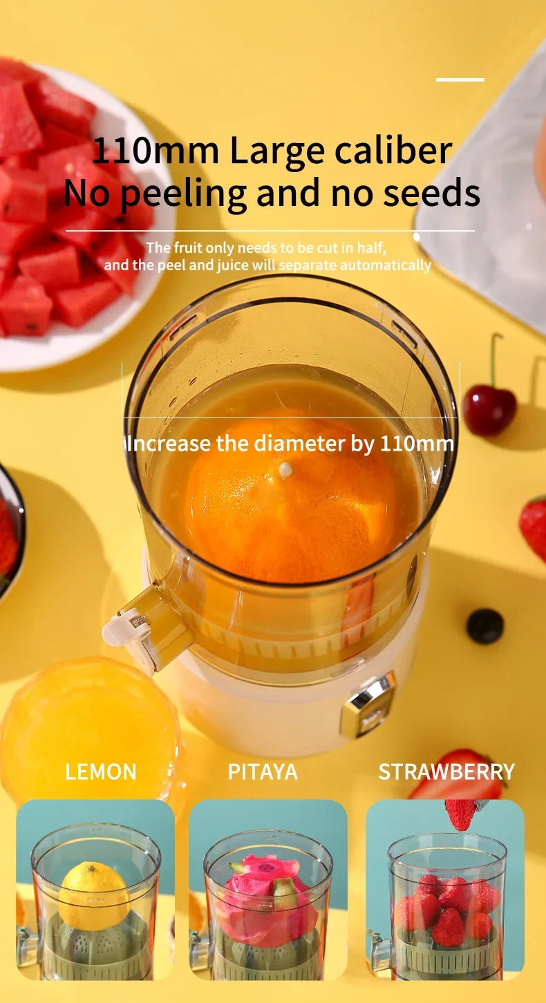Portable electric orange juicer from shoppikala with pulp separation, USB charging, 600ml capacity, ideal for citrus fruit juice extraction.