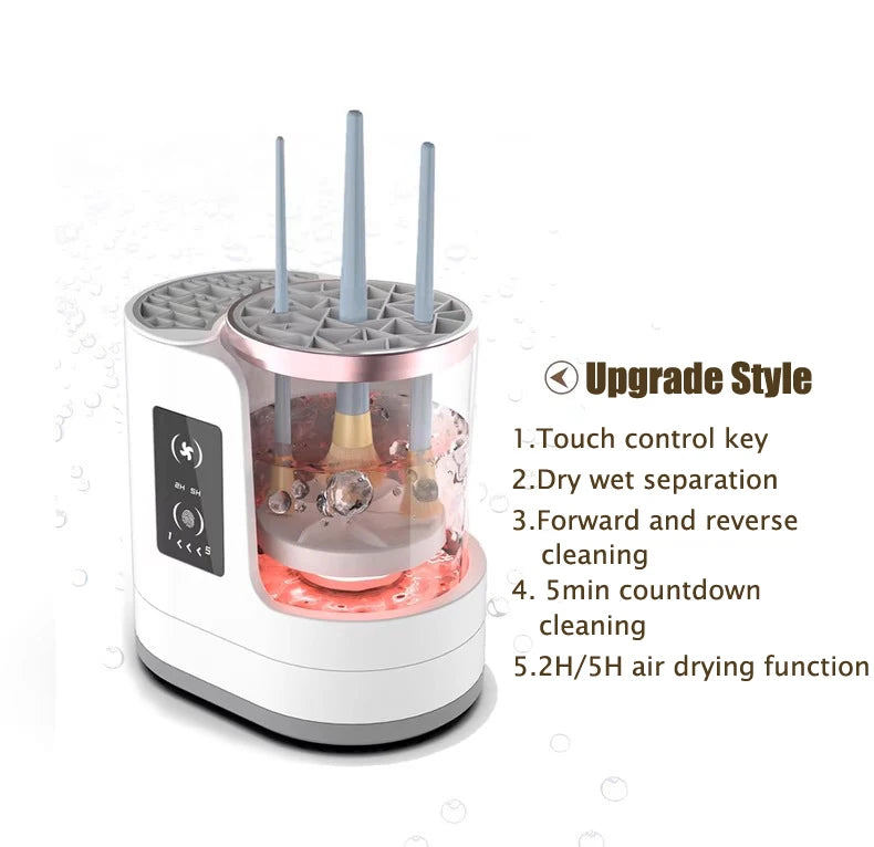 Shoppikala 3-in-1 USB electric makeup brush cleaner machine with rotating brush heads and digital controls.