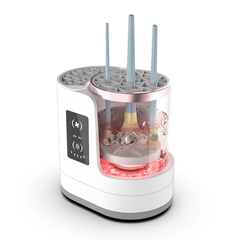 Shoppikala 3-in-1 USB electric makeup brush cleaner machine with rotating brushes for easy cleaning and drying of makeup brushes.