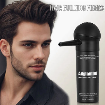 Adglamful Fiber Powder Kit by Shoppikala showing 30g hair thickening fibers, easy to use solution for thinning hair in men and women.