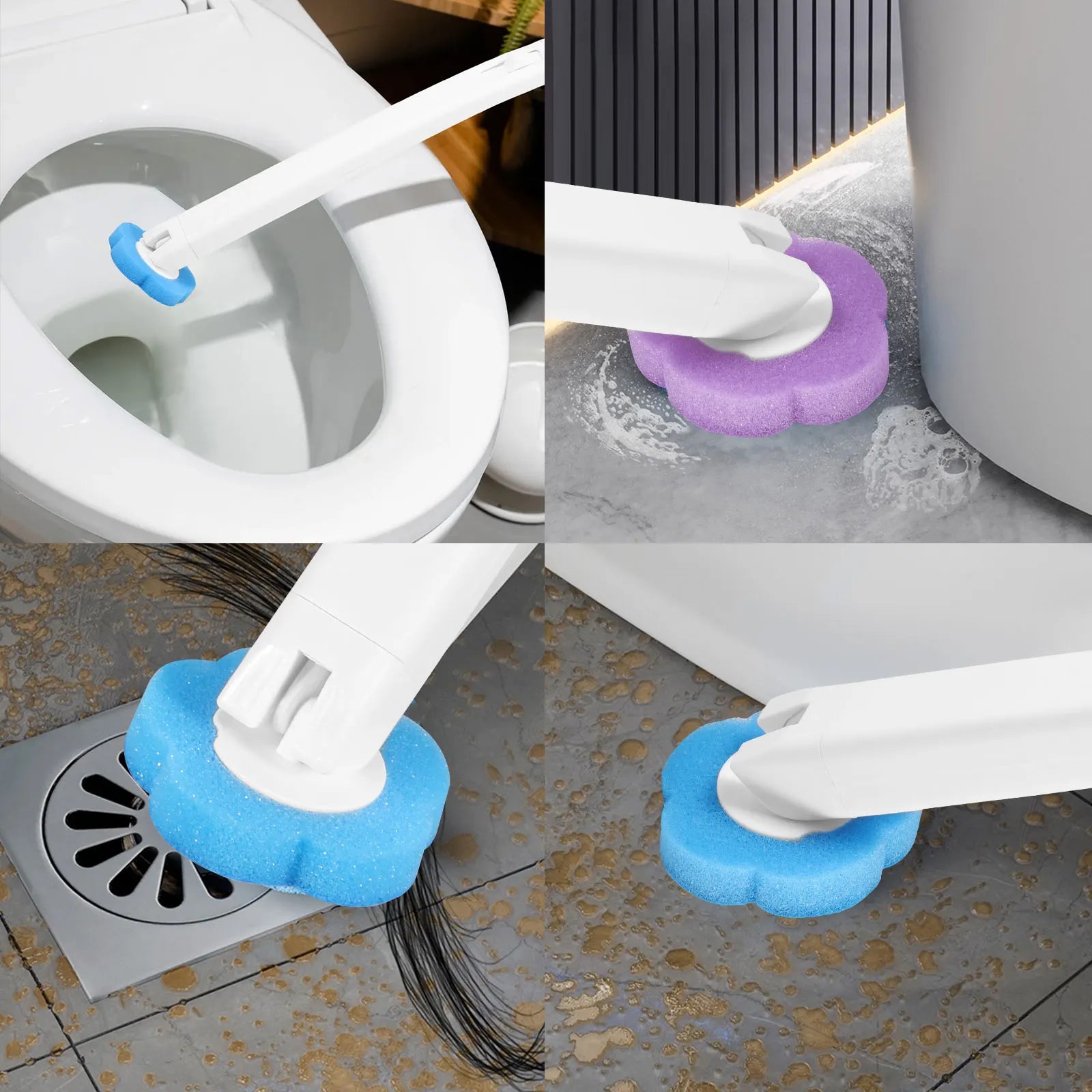 Disposable toilet brush with long handle and replacement heads by shoppikala, showing the brush and replacement heads.