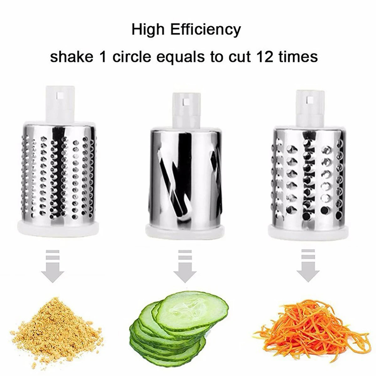 Shoppikala multifunctional vegetable slicer and shredder with three sharp drums for chopping cheese, peanuts, and vegetables.