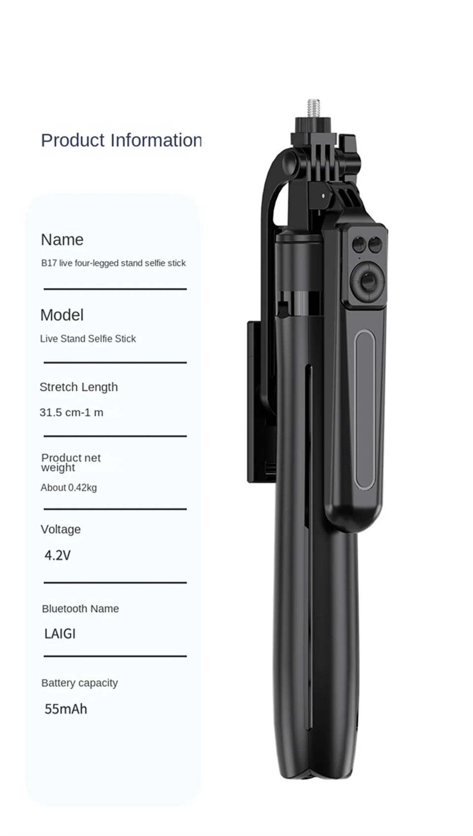 Shoppikala COOL DIER smartphone tripod stand with Bluetooth shutter and wireless selfie stick phone holder in black.
