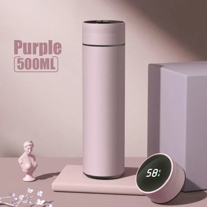 Shoppikala 500ML stainless steel thermos cup with temperature display, divided vacuum insulated bottle for outdoor use