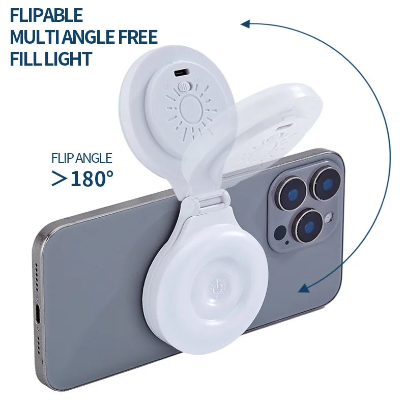 Shoppikala portable magnetic selfie fill light attached to smartphone for selfies, TikTok videos, and live streaming with rechargeable battery.