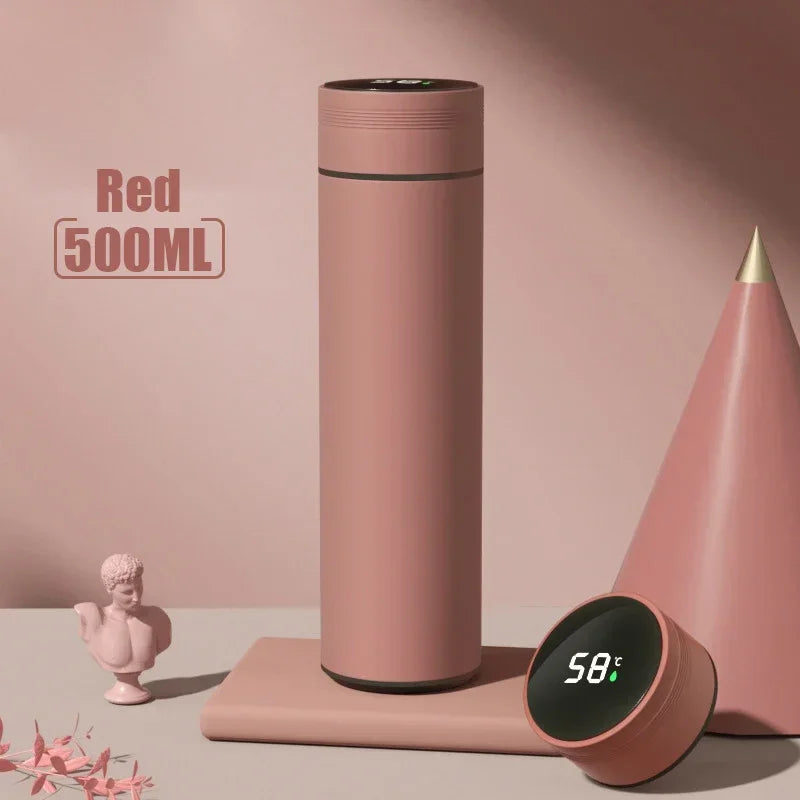 Shoppikala 500ML stainless steel thermos cup with temperature display, divided design, vacuum insulated outdoor bottle