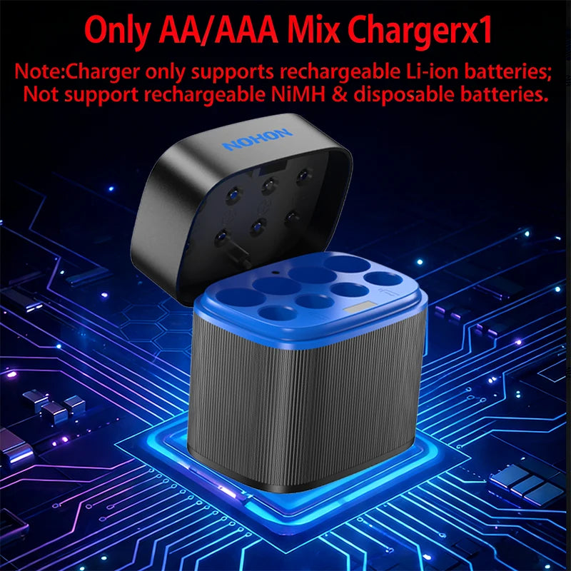 Shoppikala NOHON rechargeable lithium AA and AAA batteries with high capacity, 1.5V for remote controls and electronic devices.