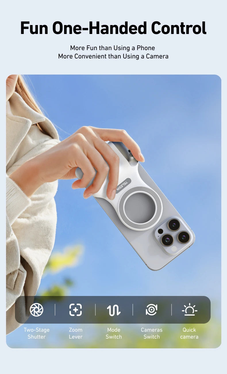 Shoppikala TELESIN phone camera shoot hand grip and magnetic smart phone holder with remote control for iPhone and Android devices