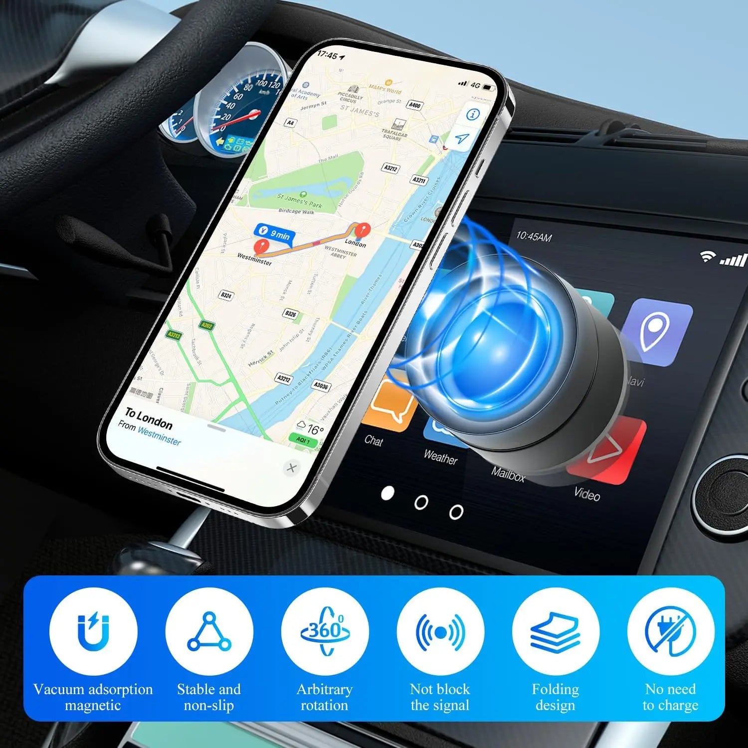 Shoppikala vacuum magnetic suction phone holder with 360° adjustable mount and suction cup, suitable for car, gym, or mirror.