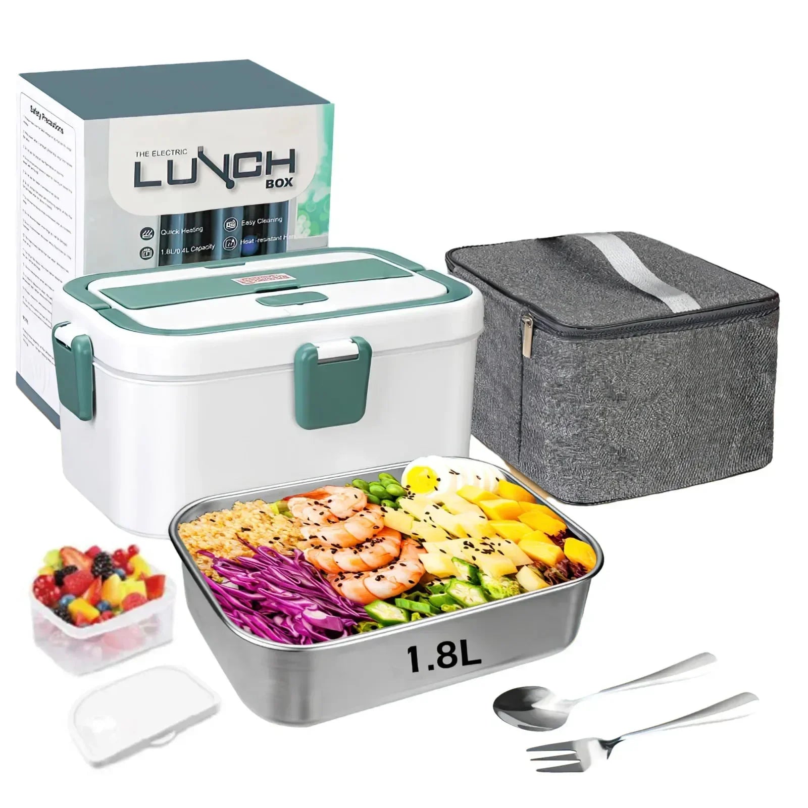 Shoppikala electric lunch box with 1.8L capacity, portable food warmer, suitable for camping, car, truck, and home use.