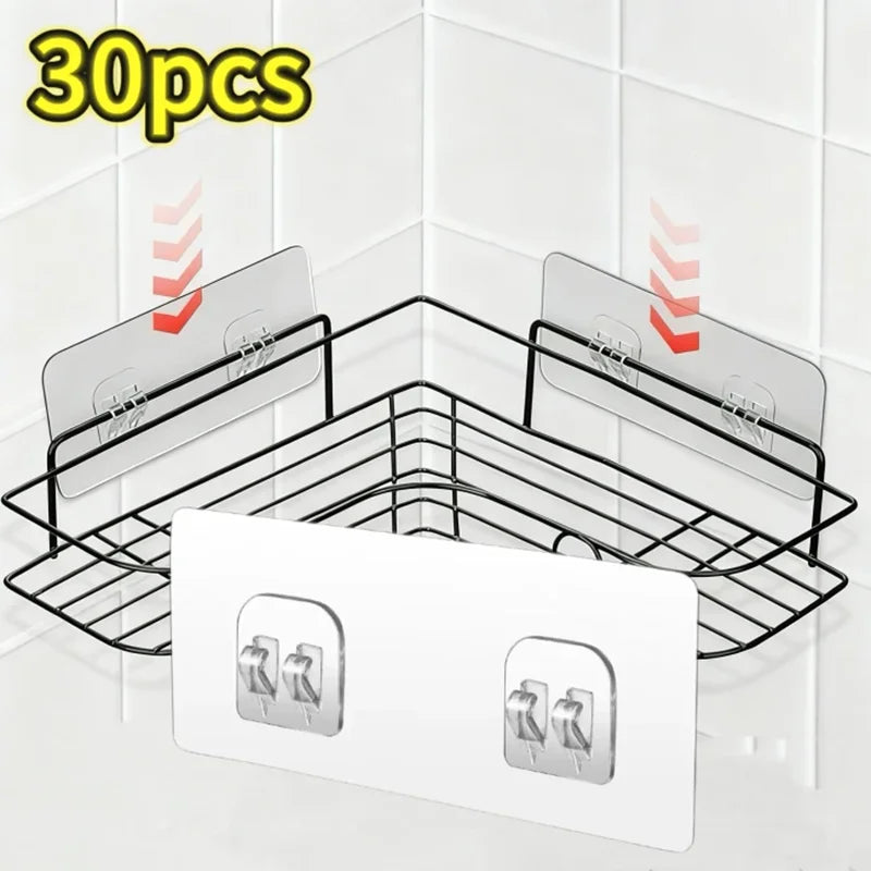 Shoppikala adhesive shower caddy hook with soap dish holder mounted on bathroom wall for bathroom or kitchen storage.