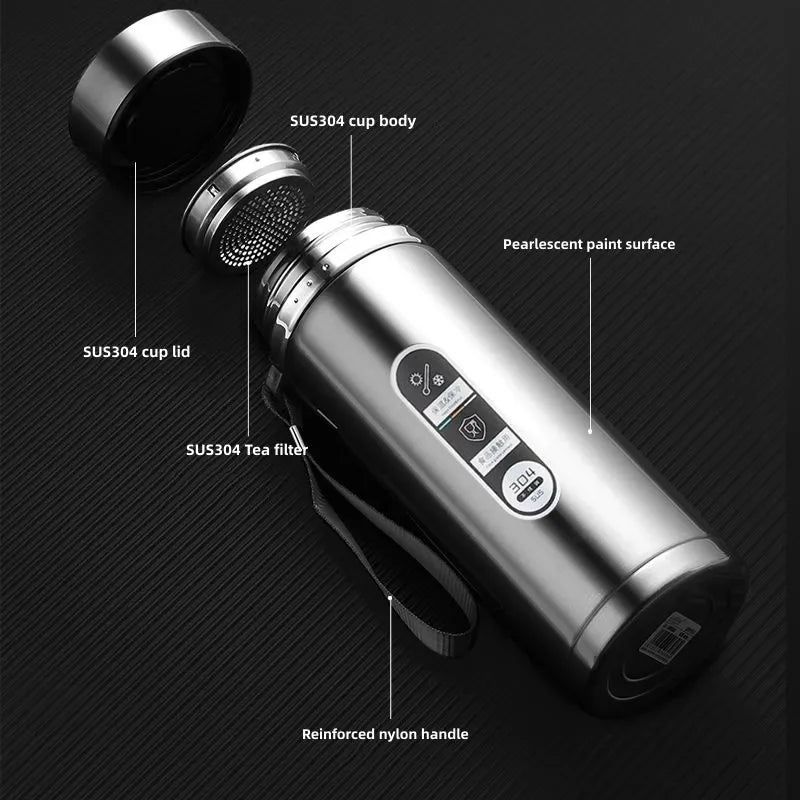 Stainless steel thermos bottle with LED temperature display, 500ML capacity, vacuum flask, portable tea and water container by Shoppikala