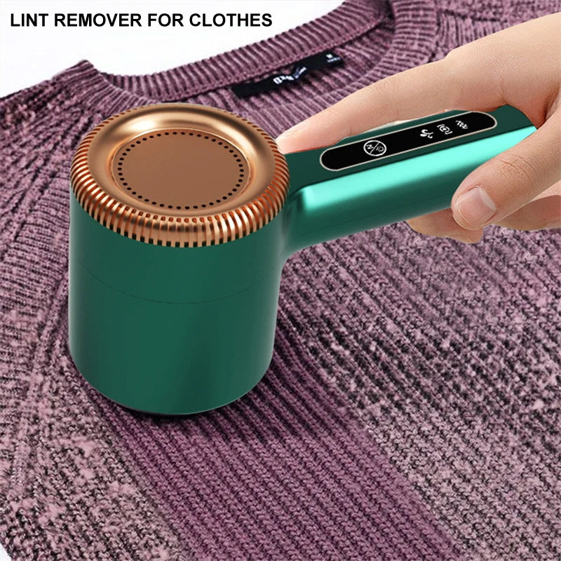 Shoppikala USB electric lint remover for clothes, with rechargeable design, removing fuzz and hair balls from sweaters and fabrics.