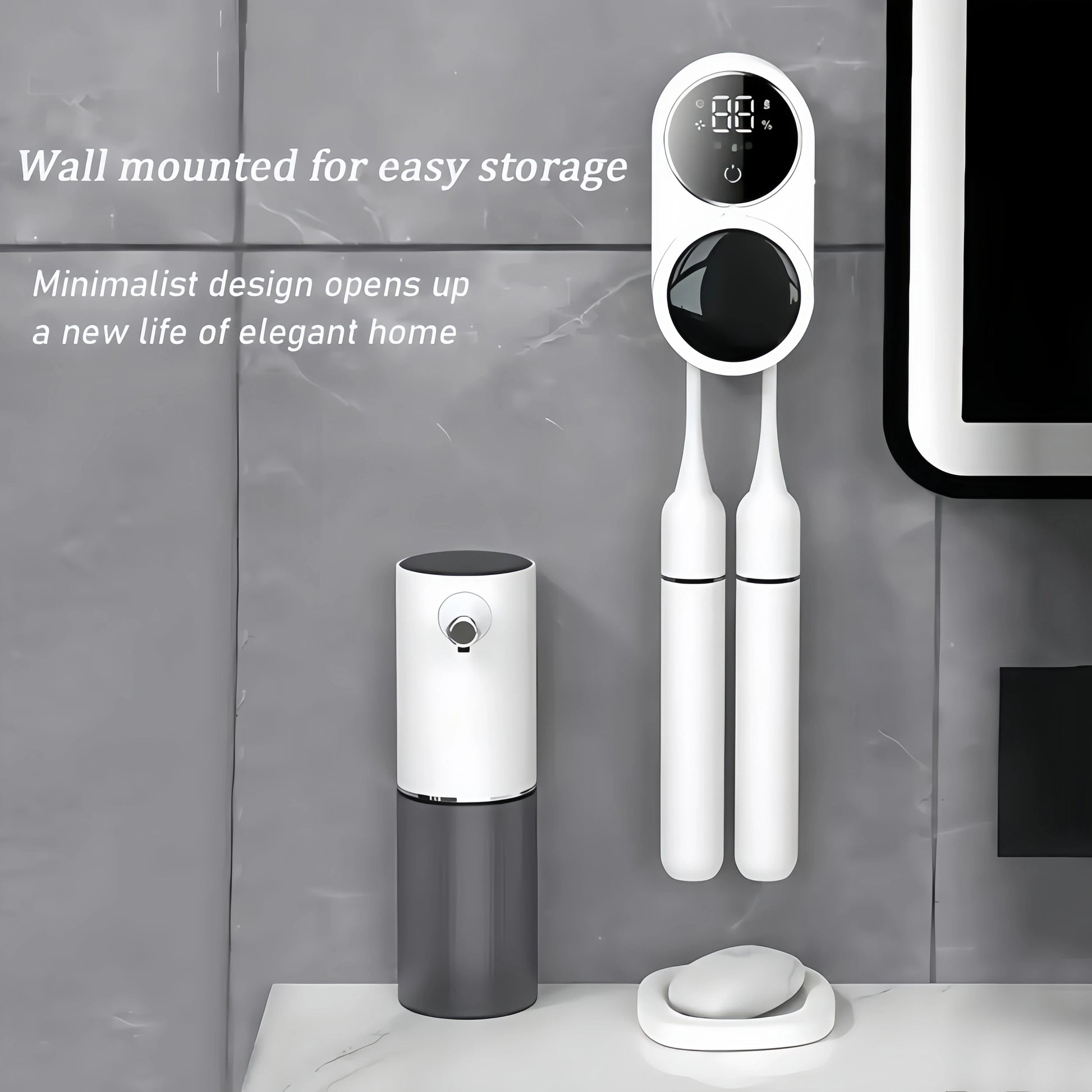 Shoppikala USB charging smart toothbrush sterilizer with ultraviolet disinfection and wall-mounted electric toothbrush shelf.