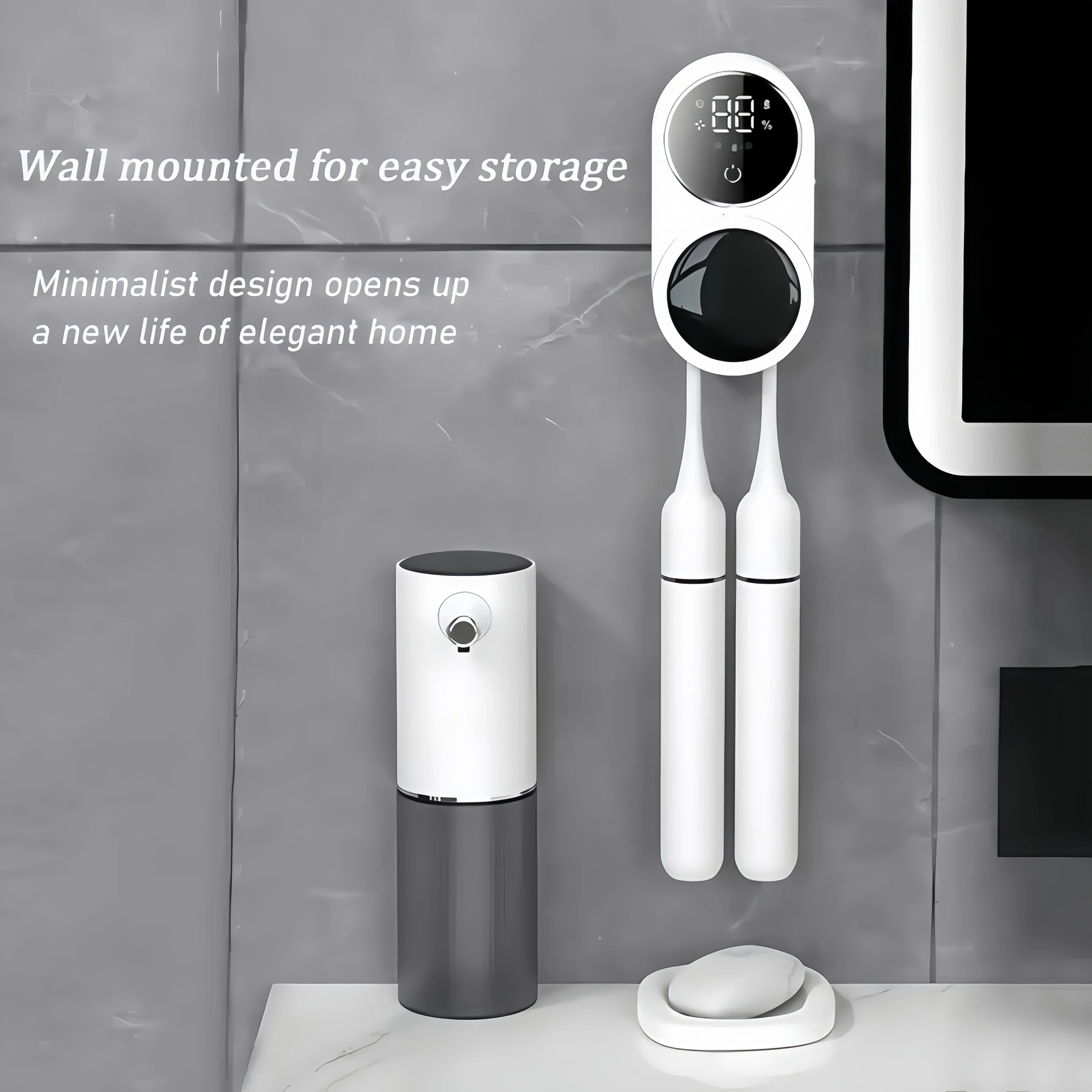 Shoppikala USB charging smart toothbrush sterilizer with ultraviolet disinfection and wall-mounted electric toothbrush shelf.