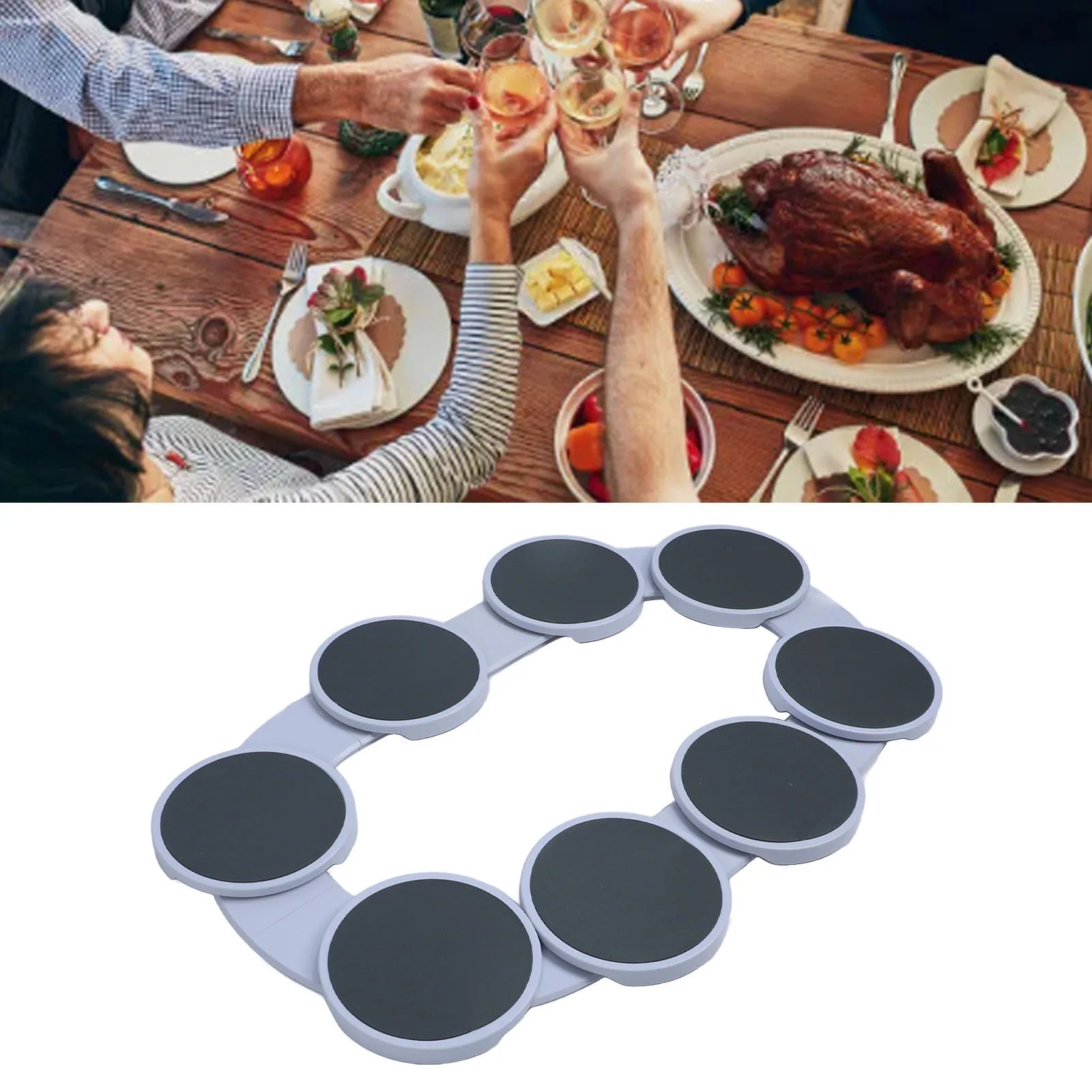 Shoppikala 360° rotating table turntable tray with multiple compartments, reusable food organizer for dining table serving.