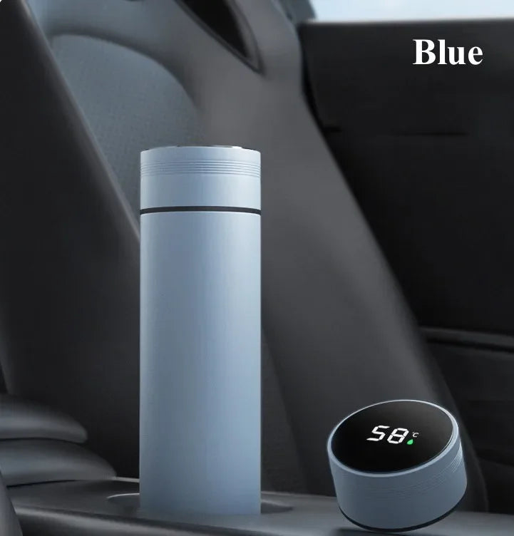 Stainless steel 500ML thermos cup with temperature display and divided compartments for outdoor use, ideal as a Father's Day gift.