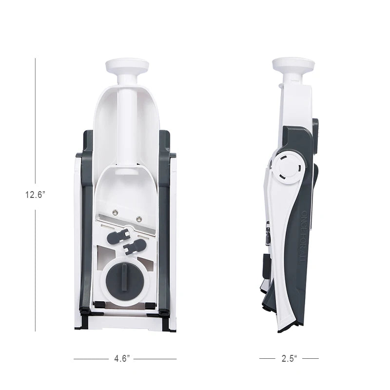Shoppikala manual multifunction slicer with adjustable blades for vegetables, fruits, and potatoes in a kitchen setting