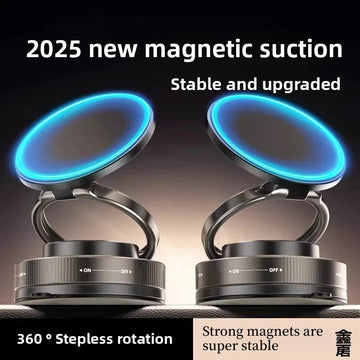 Shoppikala vacuum magnetic phone holder stand with 360° swivel, compatible with car, gym, or mirror for secure phone mounting.