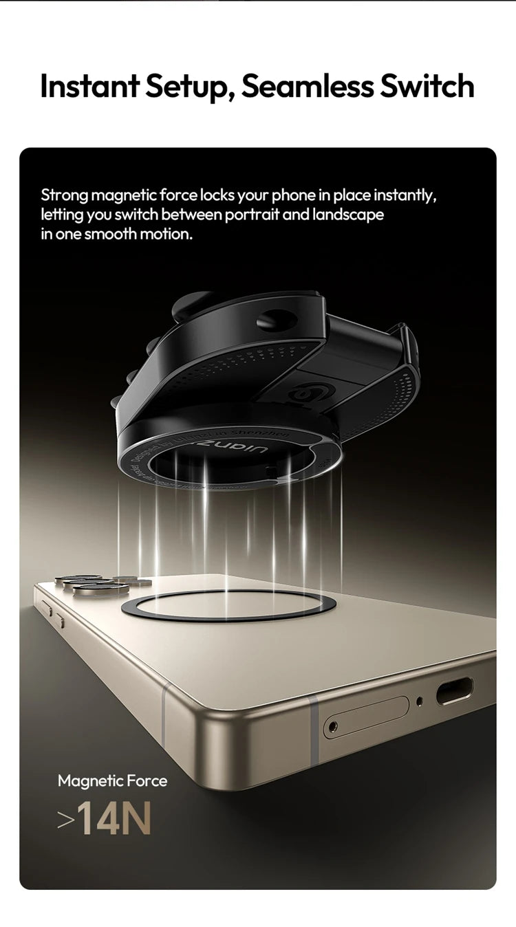 Shoppikala Ulanzi MA39 magnetic smartphone stand with suction cup attached to glass window, compatible with iPhone and mini devices.
