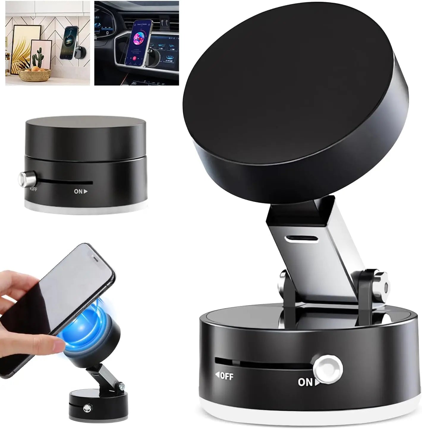 Shoppikala vacuum magnetic suction phone holder mounted on a car dashboard, adjustable 360° rotation for hands-free use