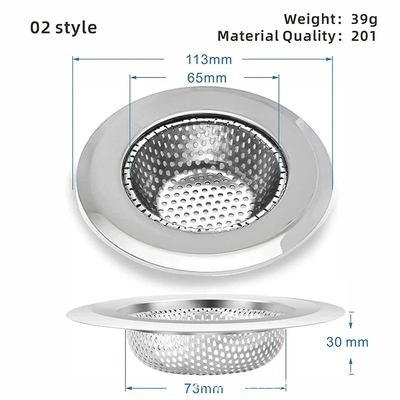 Stainless steel kitchen sink and bathroom floor drain hair waste filter with mesh strainer for washbasin and shower drains.