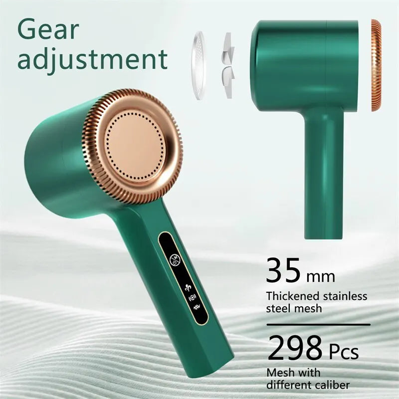 Shoppikala USB rechargeable lint remover for clothes with electric fuzz shaver and hair ball trimmer on a sweater.
