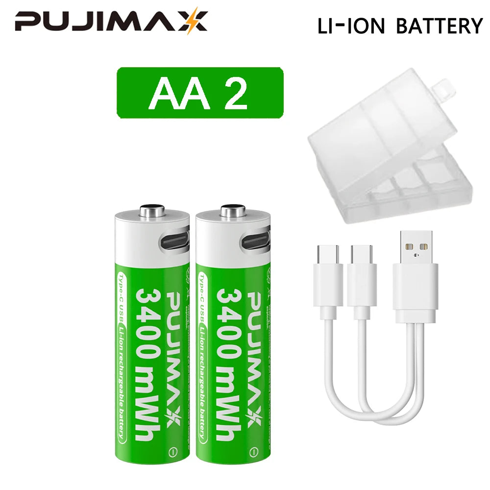Shoppikala PUJIMAX rechargeable AAA/AA lithium-ion battery with USB Type-C port, 3400mWh capacity, suitable for remote controls and electric toys