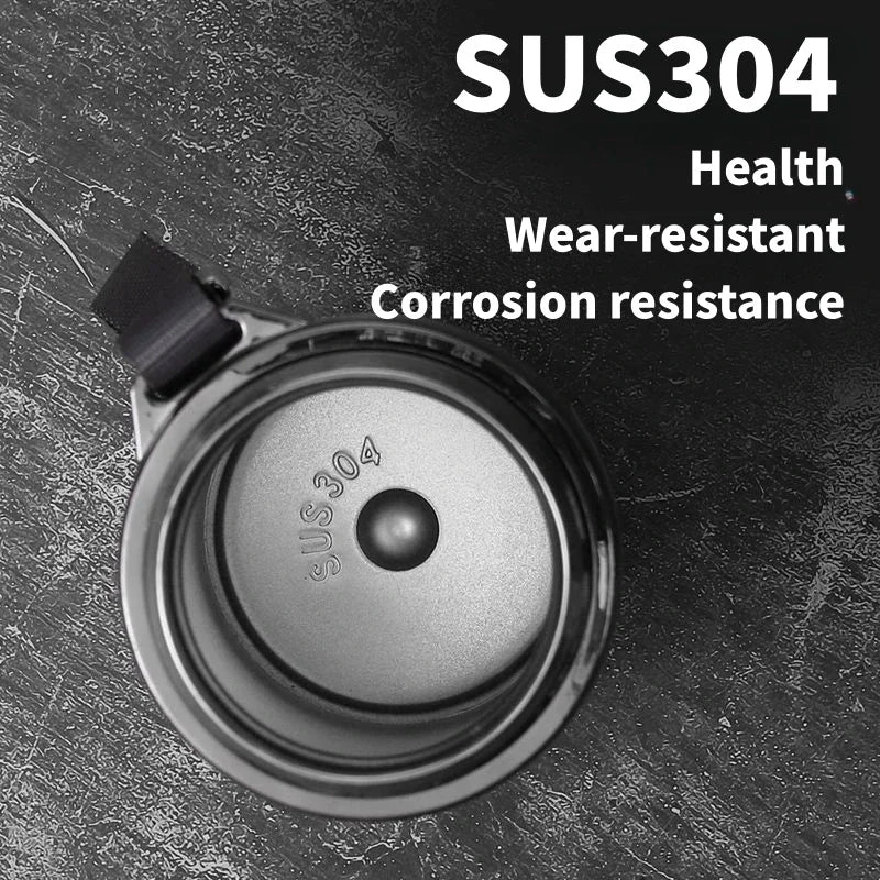 Stainless steel thermos bottle with LED temperature display, 500ML capacity, vacuum insulated flask for tea or water, portable design.