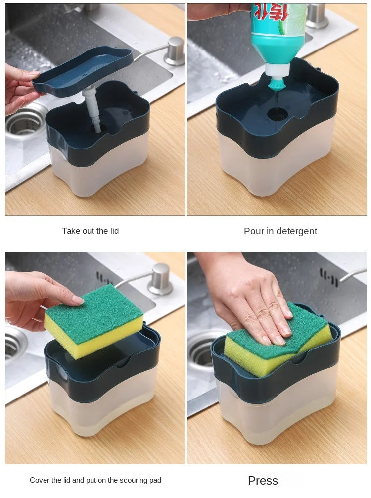 Shoppikala automatic soap dispenser bottle with pump for liquid dish soap and kitchen sponge, 380ml capacity.
