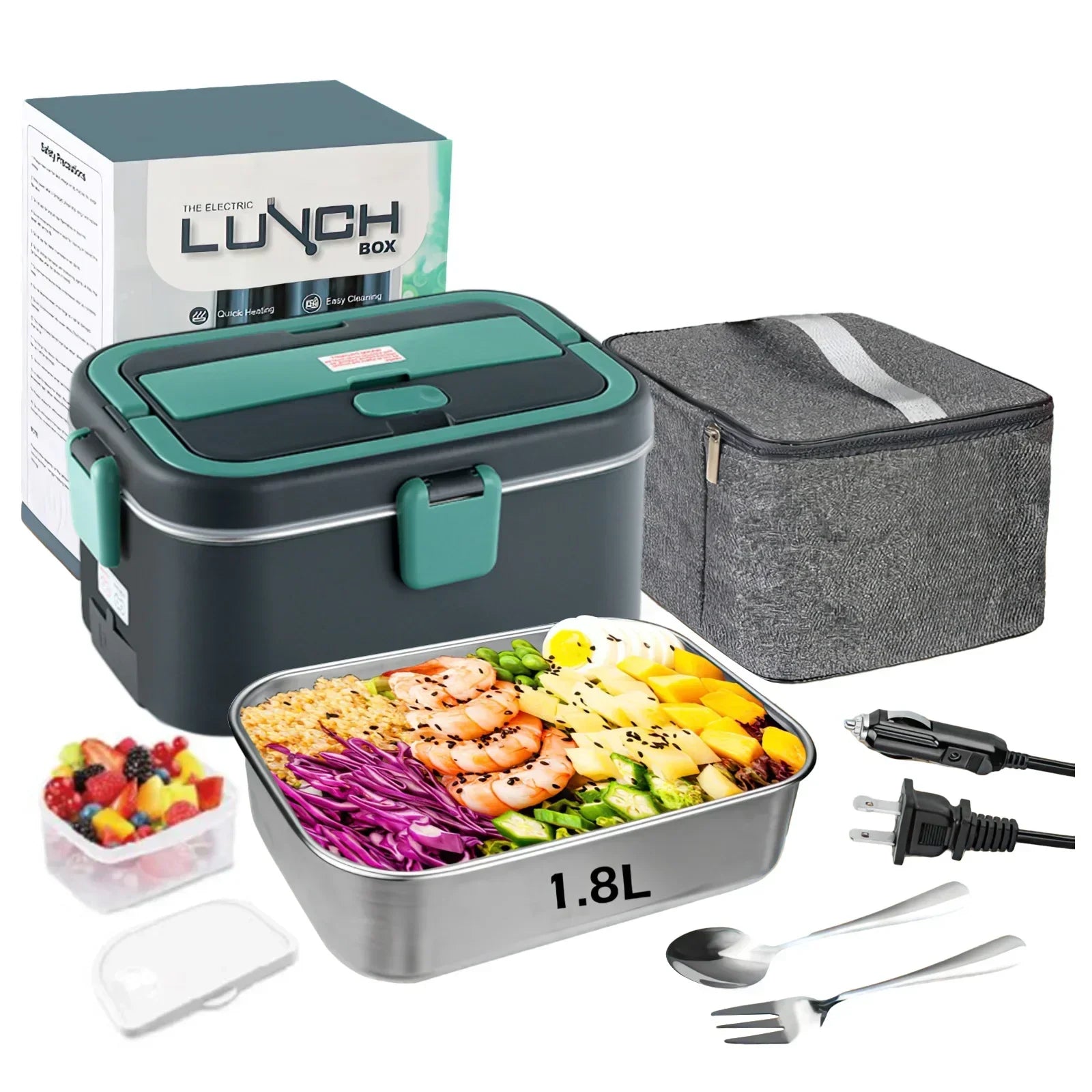 Shoppikala electric lunch box with 1.8L capacity, portable food warmer for camping, picnic, car, truck, and home use.