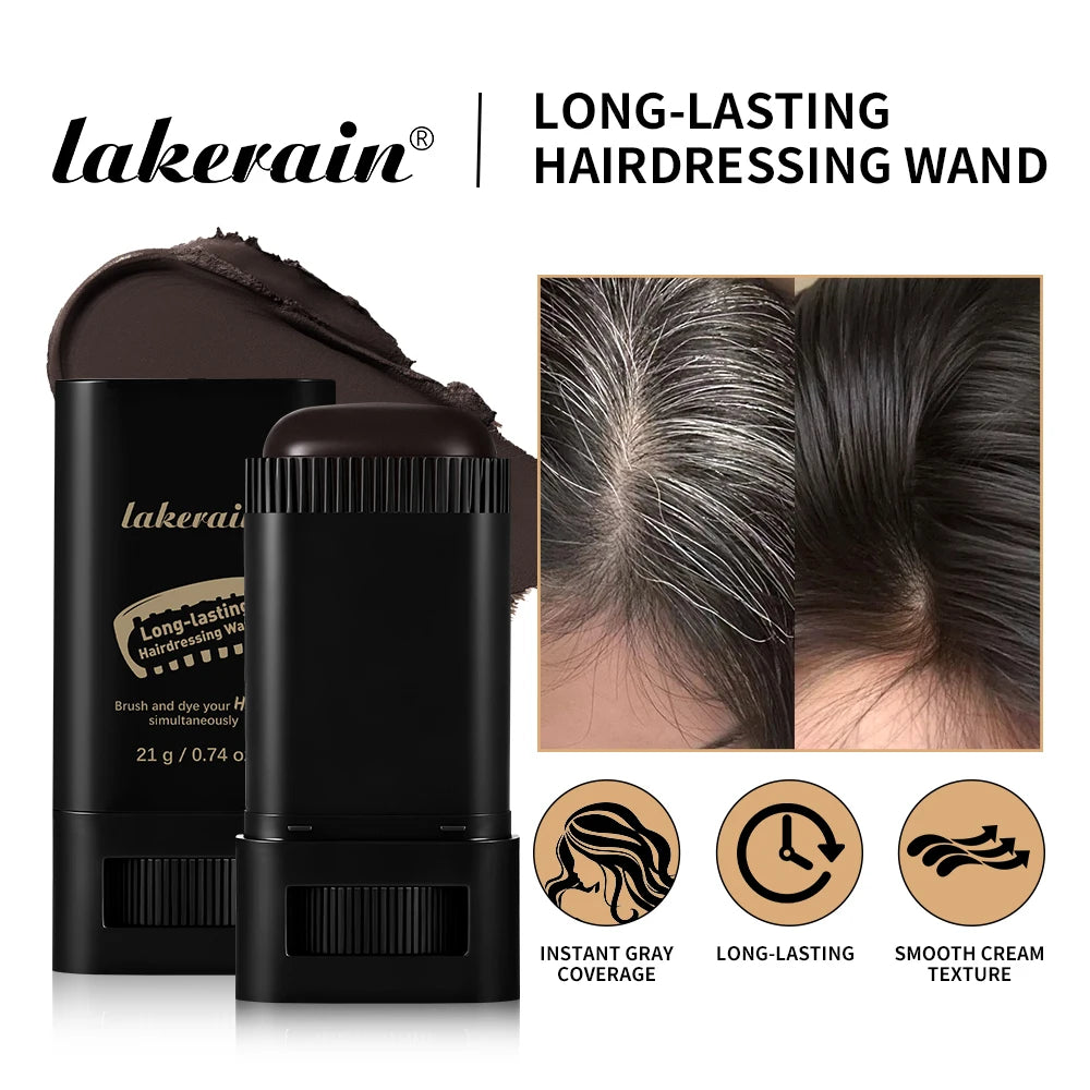 Black brown coffee 2-in-1 hair dye stick with comb, for temporary hair coloring and covering white hairs, washable and long-lasting.